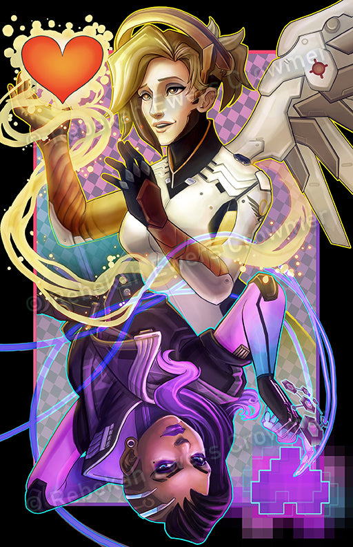 11 x 17 in. Art Print: Overwatch Mercy and Sombra